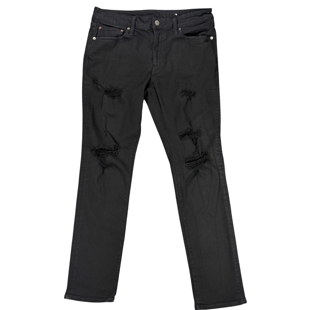 American Eagle Outfitters Men's W34 L31 Black AirFlex+ Slim Fit Distressed Jeans